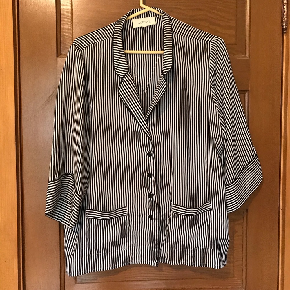 The Great. 100% Silk Striped Blouse 1